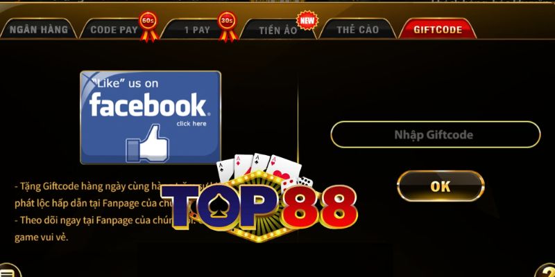 Hướng dẫn chi tiết nạp tiền bằng Momo vào Top88 an toàn, tiện lợi Nạp bằng Giftcode trên Top88 rất dễ thực hiện