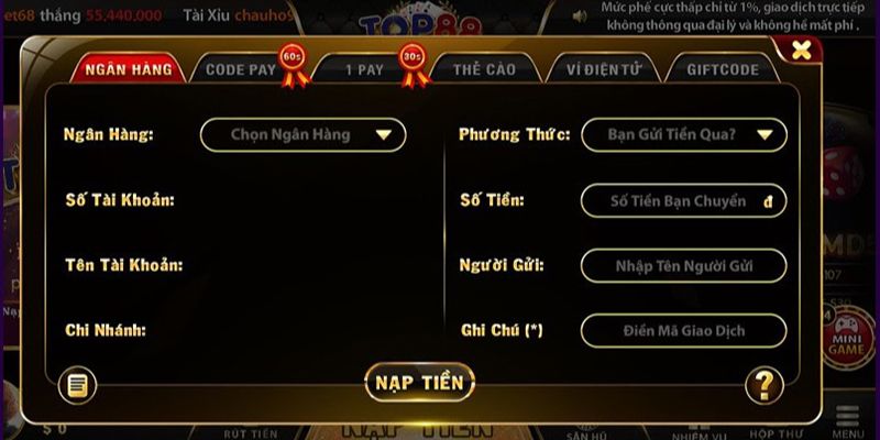 Lưu ý khi nạp tiền tại TOP88 nhanh chóng, an toàn 100% TOP88 cung cấp rất đa dạng các phương thức nạp/ rút tiền
